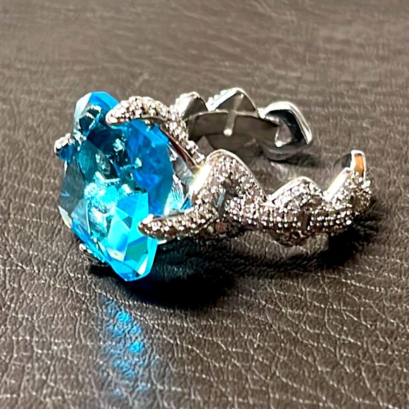 Aquamarine Crystal Cushion Cut Open Ring - Picture 2 of 9